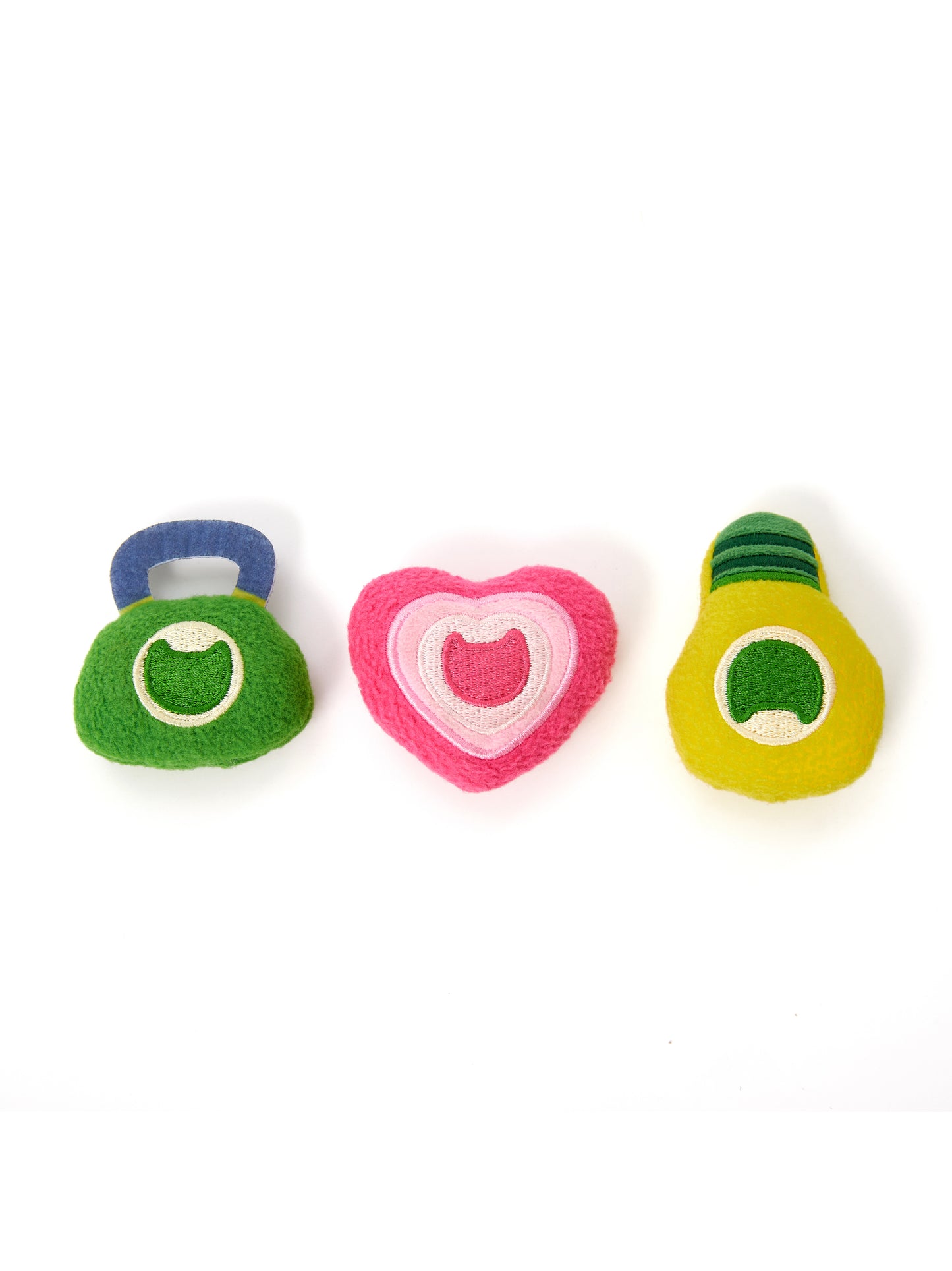 Sparkle Trio by CaatDada – plush cat toy set with heart, lock, and bulb